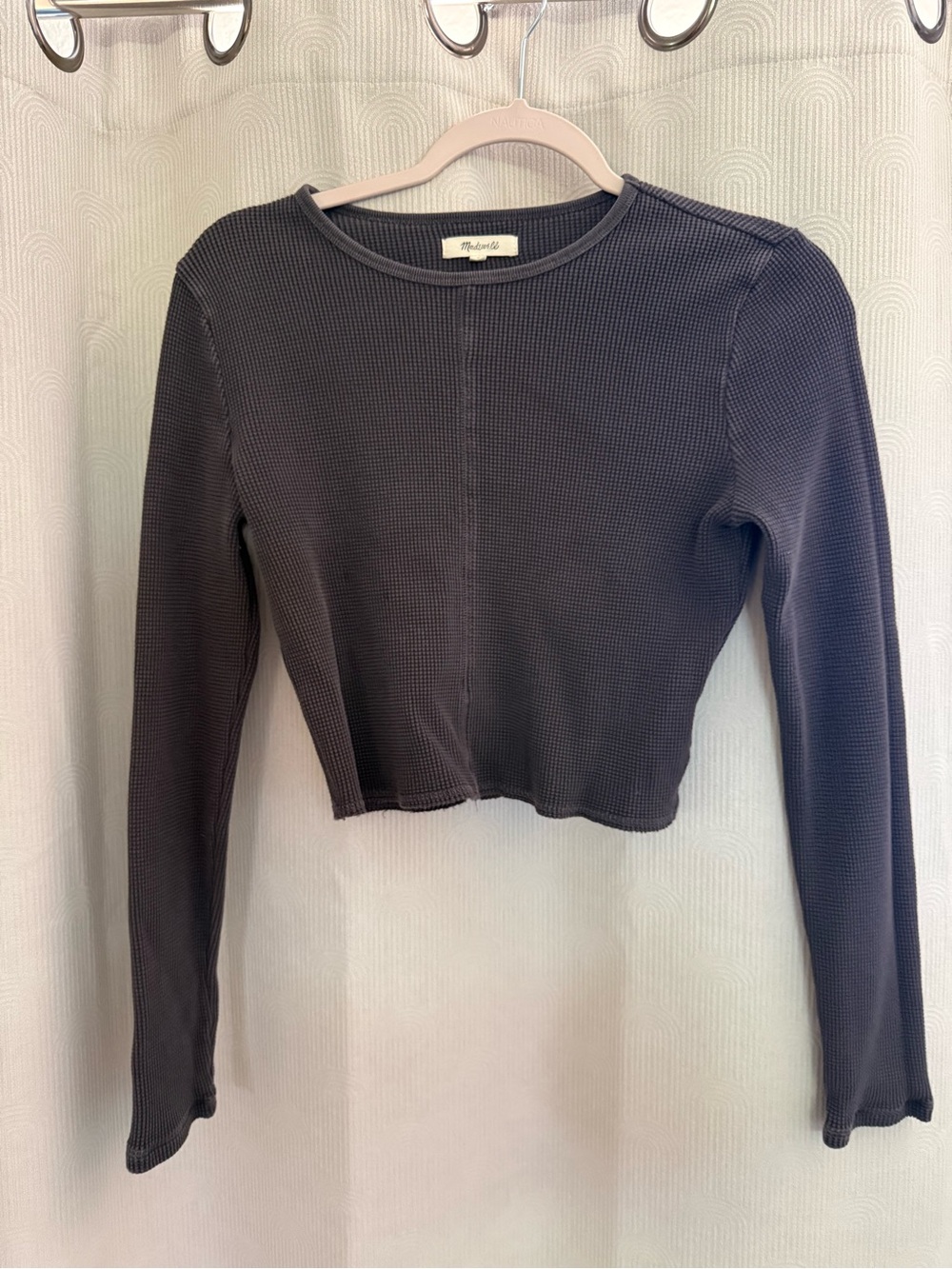 Madewell Charcoal Waffle Knit Long-Sleeve Crop Top